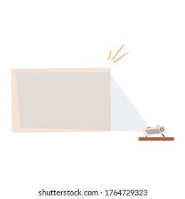 A multimedia projector with a screen for watching movies and videos. Projector with place for text. Hobbies and leisure. Nice flat vector illustration in cartoon style.