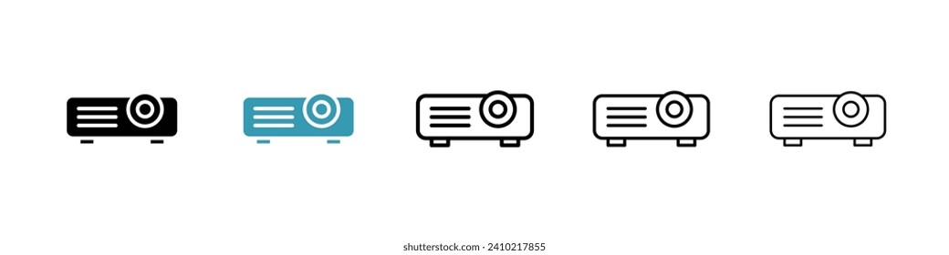 Multimedia Projector Vector Icon Set. Video display beam projector vector symbol for UI design.