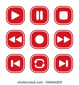 Multimedia Red Buttons. Media Player Icons