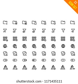 Multimedia Related Icon set. Contains such Icons as Folder, Filter, Blockchain, Globe, History, Switcher, Abstract. Vector Flat Icon Set in Line Style