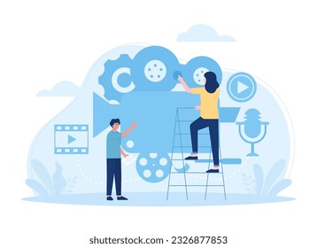 Multimedia school trending concept flat illustration