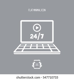 Multimedia service online 24/7 - Vector flat icon