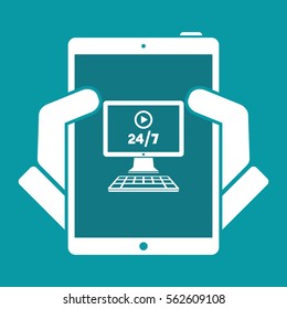 Multimedia service online 24/7 - Vector flat icon