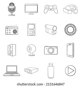 Multimedia set icons in outline style isolated on white background