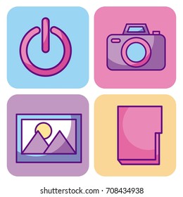 multimedia set icons technology network and communication