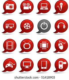 Multimedia set of round glossy comics.