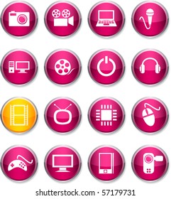 Conjunto multimedia de iconos glosos redondos.