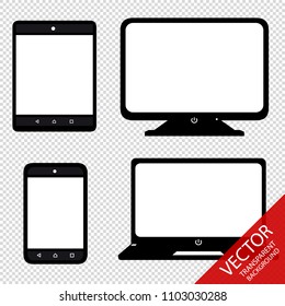Multimedia Set Smartphone, Tablet, Laptop, Screen - Vector Illustration - Isolated On Transparent Background