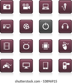 Conjunto multimedia de iconos de color cuadrado.
