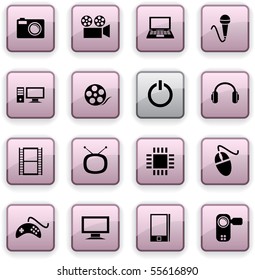 Multimedia  set of square dim icons.