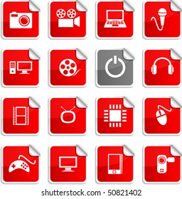 Multimedia set of square glossy stickers.