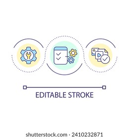 Multimedia setting loop concept icon. Publishing tools. Create digital content. Posting on social media abstract idea thin line illustration. Isolated outline drawing. Editable stroke. Arial font used