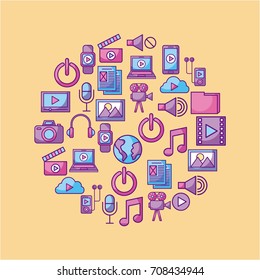 multimedia social media network application icon set design