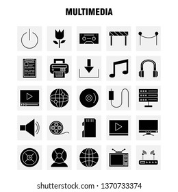 Multimedia Solid Glyph Icon for Web, Print and Mobile UX/UI Kit. Such as: Off, On, Power, Start, Switch, Flower, Blossom, Botany, Pictogram Pack. - Vector