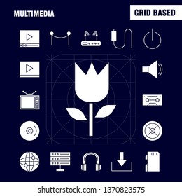 Multimedia Solid Glyph Icon for Web, Print and Mobile UX/UI Kit. Such as: Off, On, Power, Start, Switch, Flower, Blossom, Botany, Pictogram Pack. - Vector