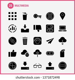 Multimedia Solid Glyph Icon for Web, Print and Mobile UX/UI Kit. Such as: Equalizer, Beat, Audio, Machine, Bin, Delete, Garbage, Recycle, Pictogram Pack. - Vector