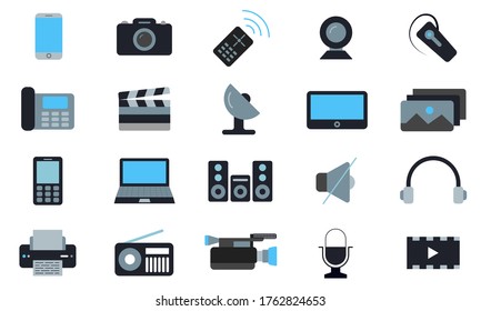 Icono de trazo multimedia, paquete de iconos de relleno