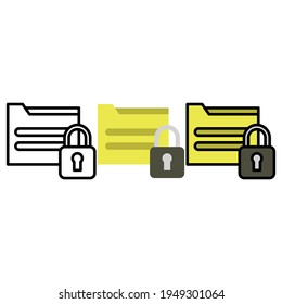 multimedia symbols, folder icon set, padlock file icon with various styles