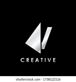 Multimedia Techno Split Half Letter V  Logo Vector Design Template with geometric triangle arrow shape.