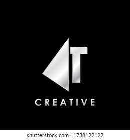 Multimedia Techno Split Half Letter T  Logo Vector Design Template with geometric triangle arrow shape.