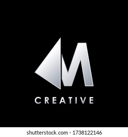 Multimedia Techno Split Half Letter M Logo Vector Design Template with geometric triangle arrow shape.
