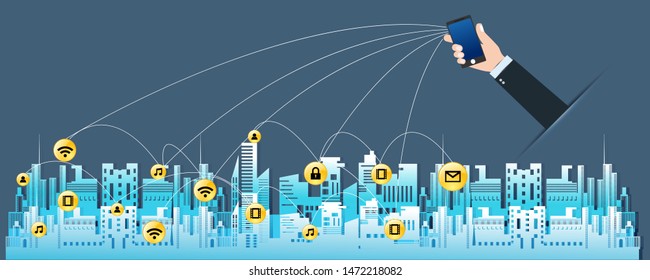 Multimedia technology and business digital communication with smartphones.