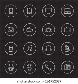 Multimedia and technology with circle line icons