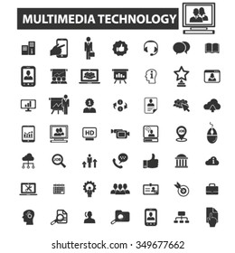 multimedia technology icons, signs vector concept set for infographics, mobile, website, application
