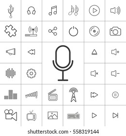 Multimedia thin line icon set on white background