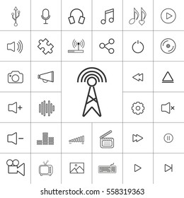 Multimedia thin line icon set on white background