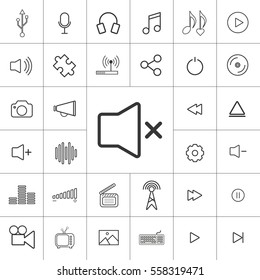 Multimedia thin line icon set on white background