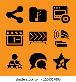 multimedia, urban, dossier, computer, chalkboard and teamwork icon vector set. Flat vector design with filled icons. Designed for web and software interfaces