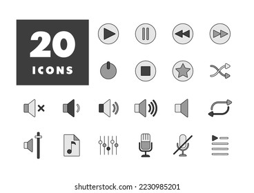Multimedia user interface color vector grayscale icons set. Graph symbol for music and sound web site and apps design, logo, app, UI
