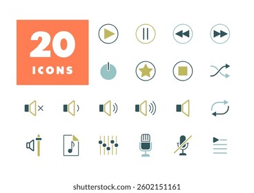 Multimedia user interface vector icons set. Graph symbol for music and sound web site and apps design, logo, app, UI