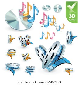 Multimedia vector 3D icon set