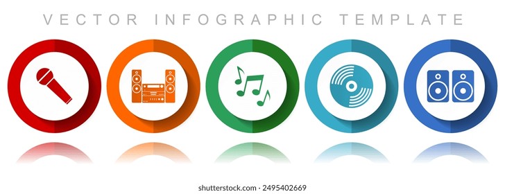 Multimedia vector icon collection, miscellaneous icons such as microphone, stereo equipment, vinyl and speakers, flat design infographic template in eps 10