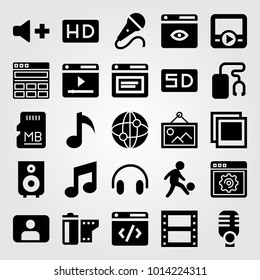 Multimedia vector icon set. film roll, microphone, picture and internet