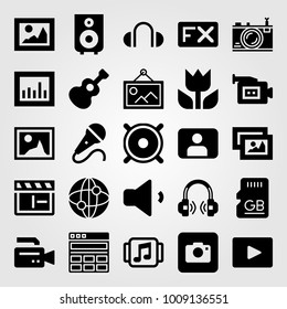 Multimedia vector icon set. guitar, sd card, browser and fx