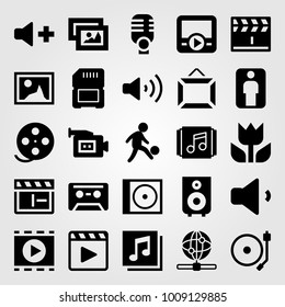 Multimedia vector icon set. internet, microphone, speaker and turntable