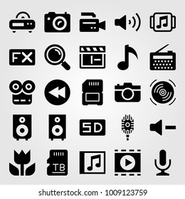 Multimedia vector icon set. memory, mic, fx and photo camera