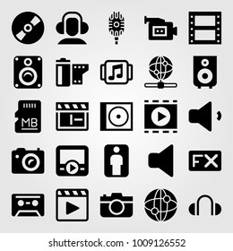 Multimedia vector icon set. memory, internet, speaker and music player