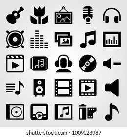 Multimedia vector icon set. movie player, musical note, macro and picture