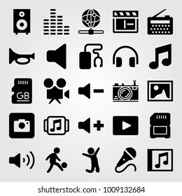 Multimedia vector icon set. music player, web, internet and video camera
