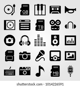 Multimedia vector icon set. musical note, cassette, speaker and compact disk