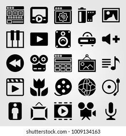 Multimedia vector icon set. playlist, movie player, film roll and internet