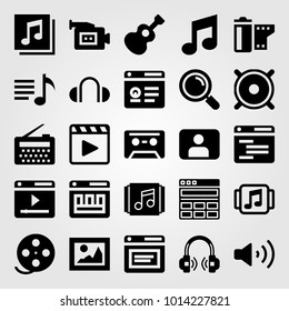 Multimedia vector icon set. quaver, movie player, musical note and film roll