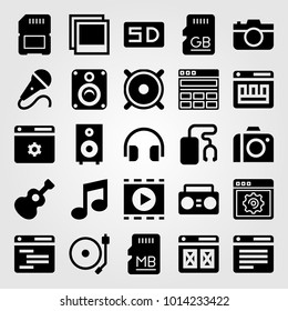 Multimedia vector icon set. turntable, browser, music player and headphones