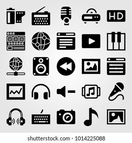 Multimedia vector icon set. volume, headphones, picture and video player