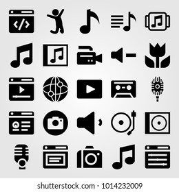 Multimedia vector icon set. volume, playlist, macro and compact disk