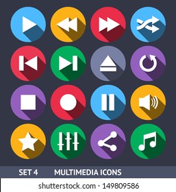 Multimedia Vector Icons With Long Shadow Set 4